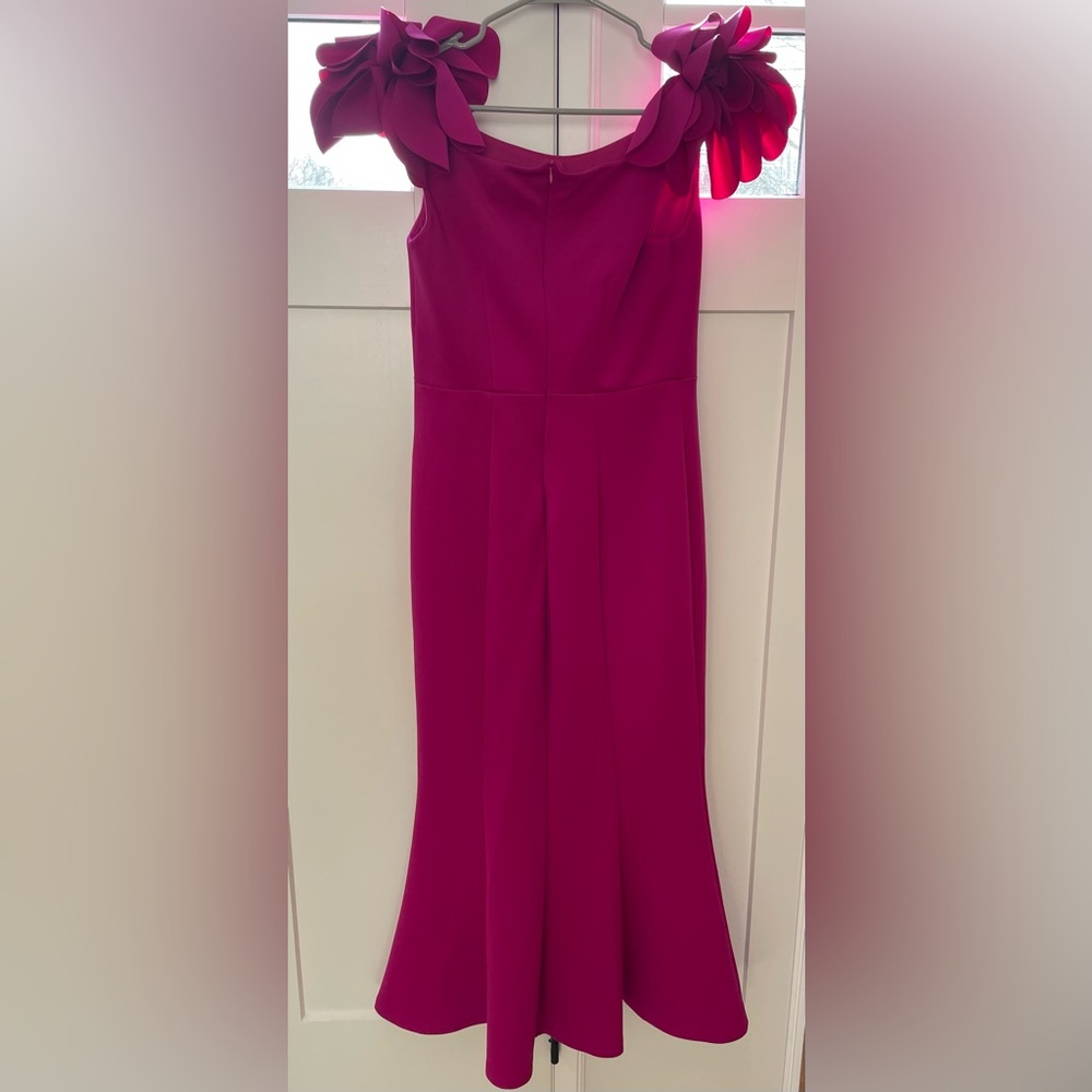 Fuchsia evening gown dress flower petal detail long dress size 10 JM Studio - Picture 3 of 9